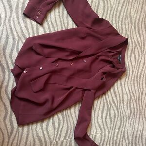 100% SILK Elegant Burgundy Women's Blouse